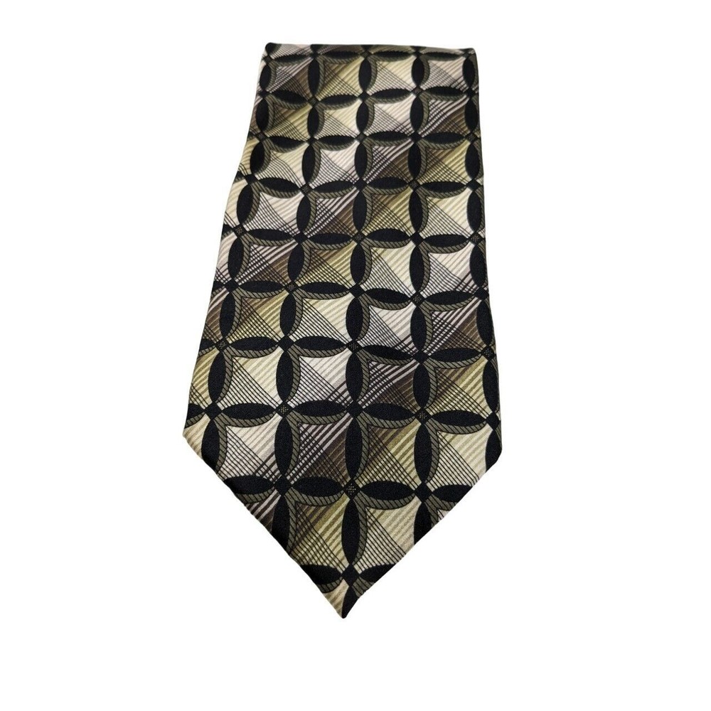 Kilburne and Finch Neck Tie Black w/ Cream & Gray Geometric 100% Silk Classic